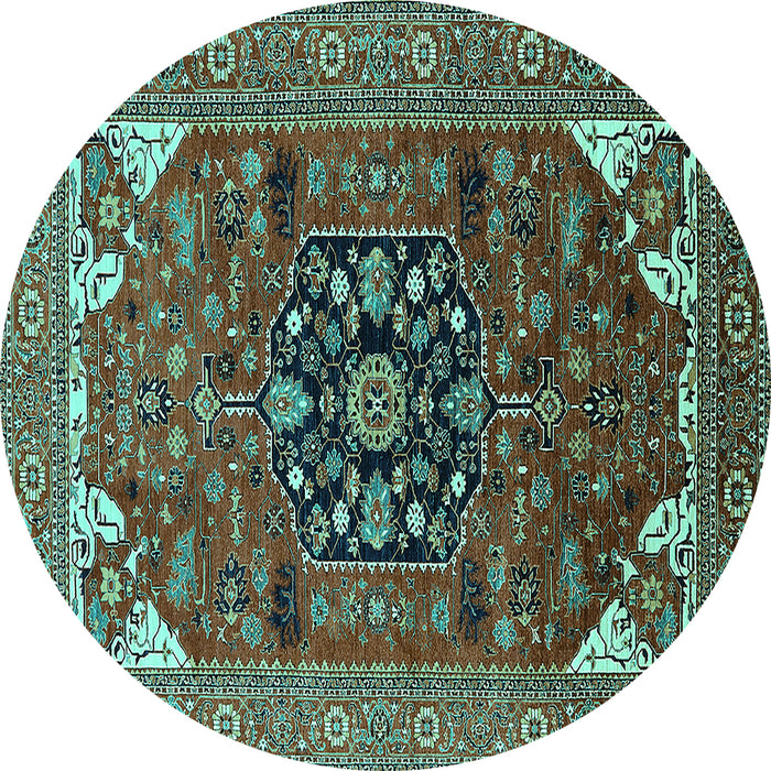 Round Machine Washable Persian Turquoise Traditional Area Rugs, wshurb2290turq