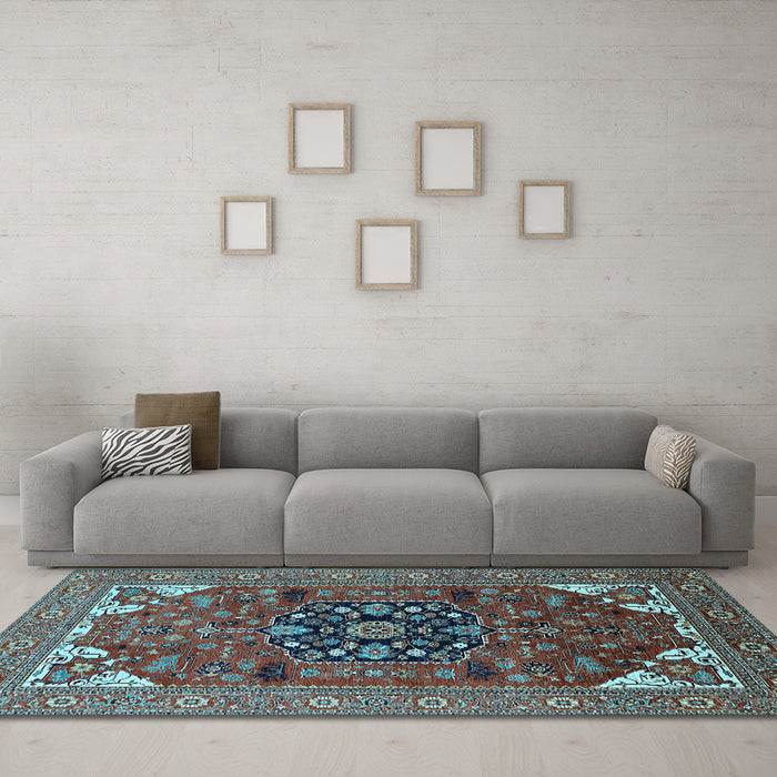 Machine Washable Persian Light Blue Traditional Rug in a Living Room, wshurb2290lblu