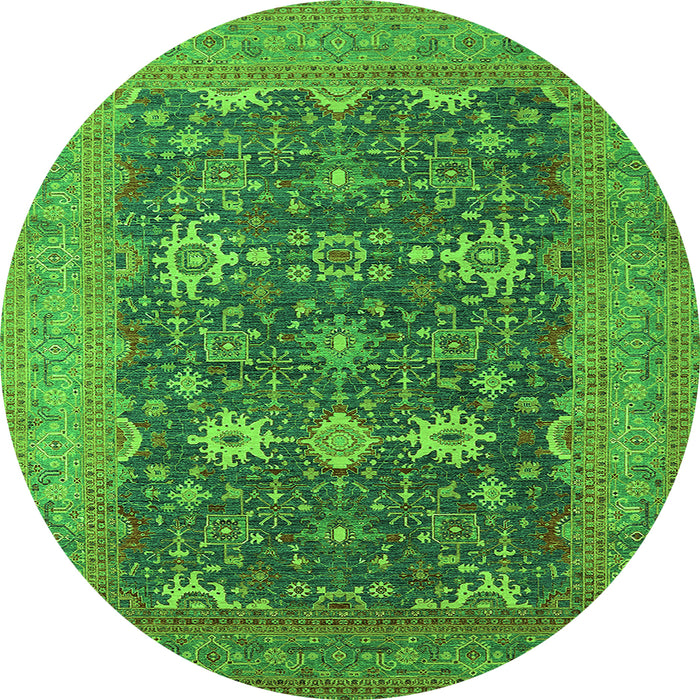 Round Machine Washable Oriental Green Traditional Area Rugs, wshurb2291grn