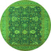 Round Machine Washable Oriental Green Traditional Area Rugs, wshurb2291grn