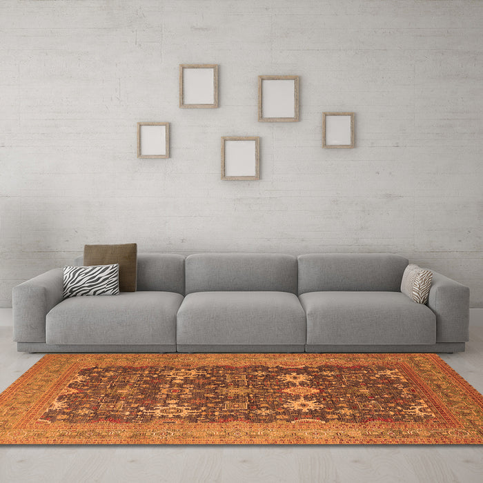 Machine Washable Oriental Orange Traditional Area Rugs in a Living Room, wshurb2291org