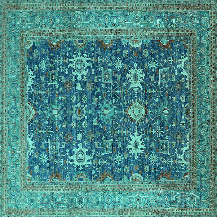 Square Machine Washable Oriental Turquoise Traditional Area Rugs, wshurb2291turq