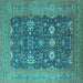 Square Machine Washable Oriental Turquoise Traditional Area Rugs, wshurb2291turq