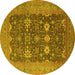 Round Machine Washable Oriental Yellow Traditional Rug, wshurb2291yw