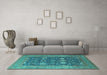 Machine Washable Oriental Turquoise Traditional Area Rugs in a Living Room,, wshurb2291turq