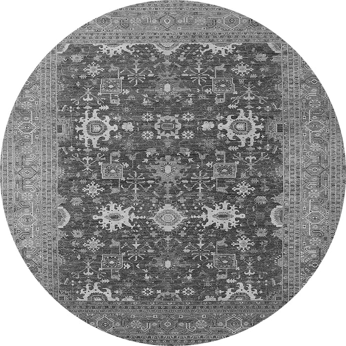 Round Machine Washable Oriental Gray Traditional Rug, wshurb2291gry
