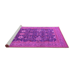 Sideview of Machine Washable Oriental Pink Traditional Rug, wshurb2291pnk
