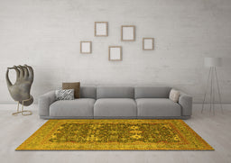 Machine Washable Oriental Yellow Traditional Rug in a Living Room, wshurb2291yw