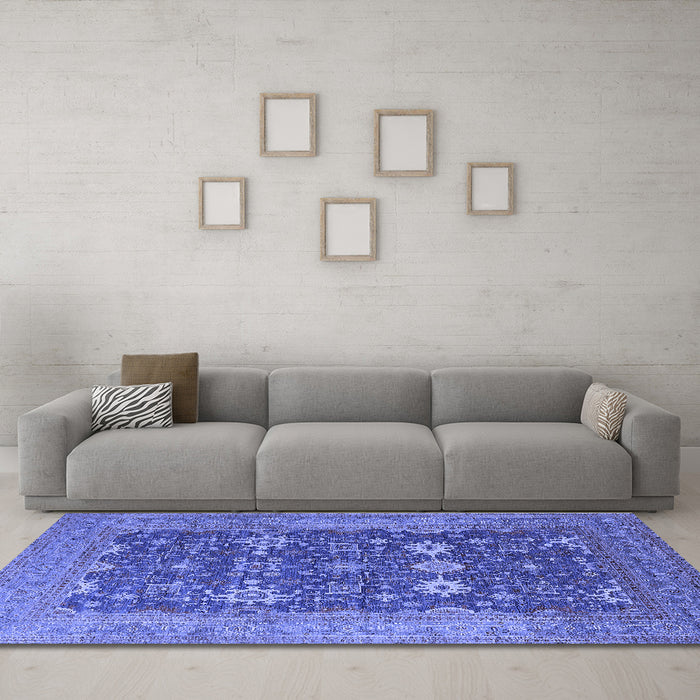 Machine Washable Oriental Blue Traditional Rug in a Living Room, wshurb2291blu