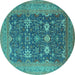 Round Oriental Turquoise Traditional Rug, urb2291turq