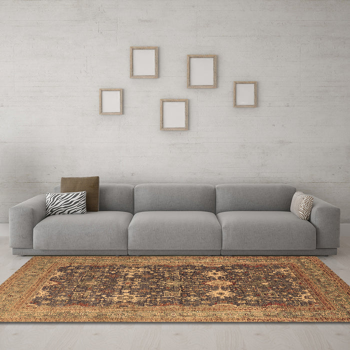 Machine Washable Oriental Brown Traditional Rug in a Living Room,, wshurb2291brn