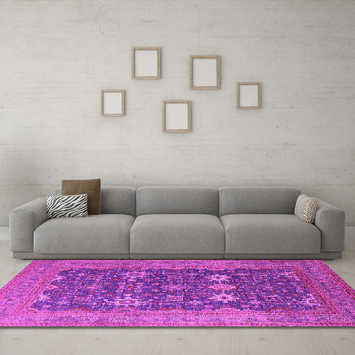 Machine Washable Oriental Pink Traditional Rug in a Living Room, wshurb2291pnk