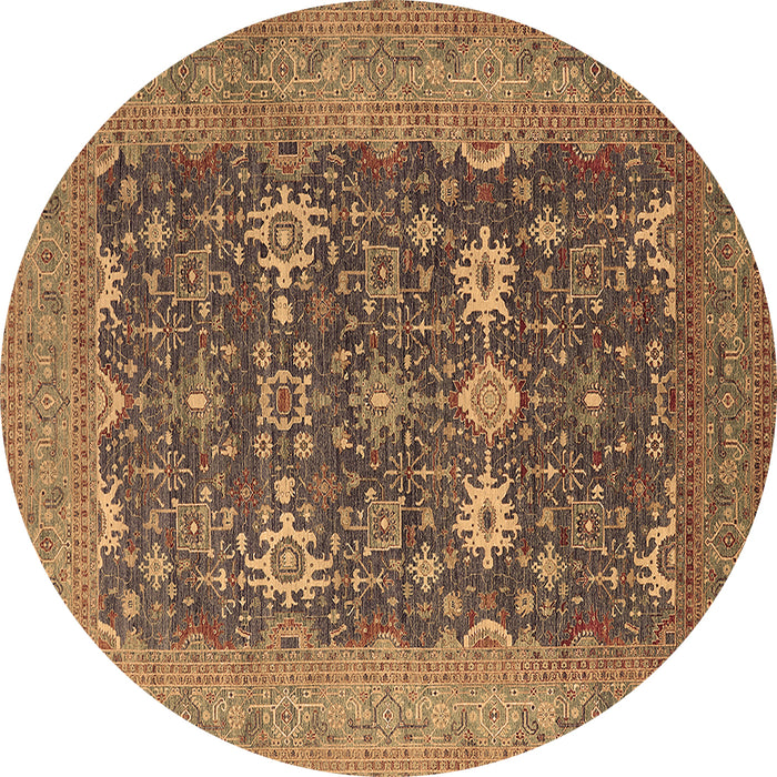 Round Machine Washable Oriental Brown Traditional Rug, wshurb2291brn