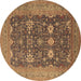 Round Machine Washable Oriental Brown Traditional Rug, wshurb2291brn