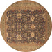 Round Oriental Brown Traditional Rug, urb2291brn