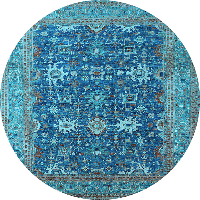 Round Oriental Light Blue Traditional Rug, urb2291lblu