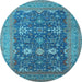 Round Oriental Light Blue Traditional Rug, urb2291lblu