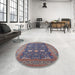 Round Mid-Century Modern Purple Oriental Rug in a Office, urb2291