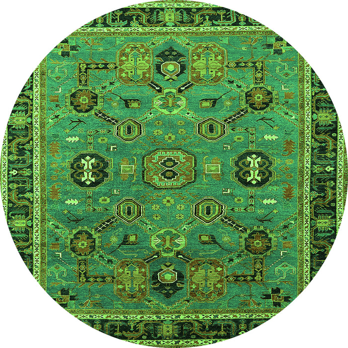 Round Machine Washable Oriental Green Traditional Area Rugs, wshurb2292grn