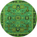 Round Machine Washable Oriental Green Traditional Area Rugs, wshurb2292grn