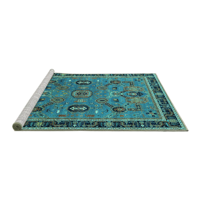 Sideview of Machine Washable Oriental Turquoise Traditional Area Rugs, wshurb2292turq