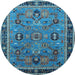 Round Machine Washable Oriental Light Blue Traditional Rug, wshurb2292lblu