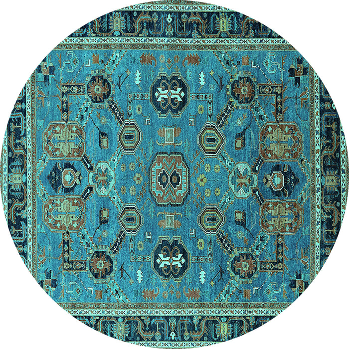 Round Machine Washable Oriental Turquoise Traditional Area Rugs, wshurb2292turq