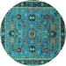 Round Machine Washable Oriental Turquoise Traditional Area Rugs, wshurb2292turq