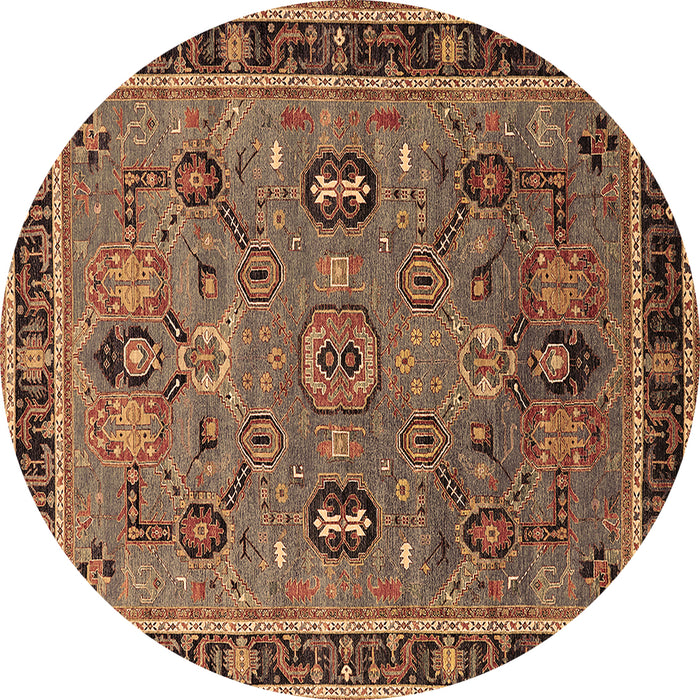 Round Machine Washable Oriental Brown Traditional Rug, wshurb2292brn
