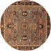 Round Machine Washable Oriental Brown Traditional Rug, wshurb2292brn