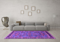 Machine Washable Oriental Purple Traditional Area Rugs in a Living Room, wshurb2292pur
