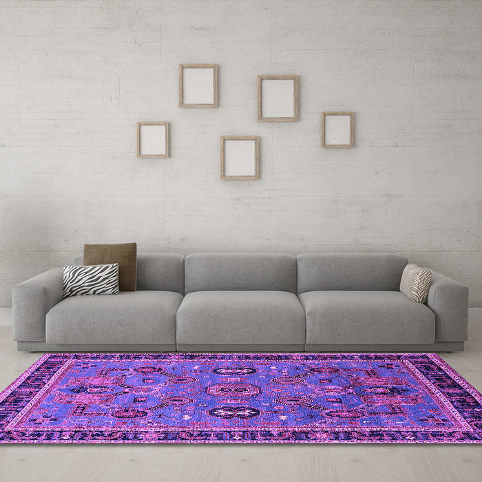 Machine Washable Oriental Purple Traditional Area Rugs in a Living Room, wshurb2292pur