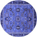 Round Machine Washable Oriental Blue Traditional Rug, wshurb2292blu