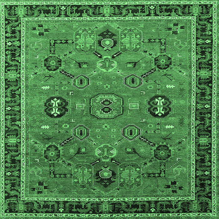 Square Oriental Emerald Green Traditional Rug, urb2292emgrn