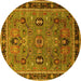 Round Machine Washable Oriental Yellow Traditional Rug, wshurb2292yw