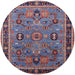 Round Mid-Century Modern Maroon Purple Oriental Rug, urb2292