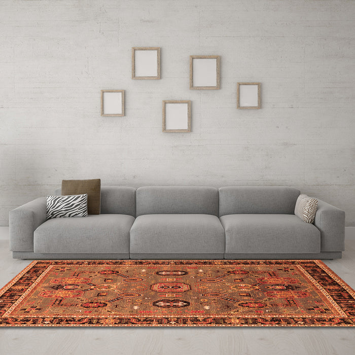Machine Washable Oriental Orange Traditional Area Rugs in a Living Room, wshurb2292org