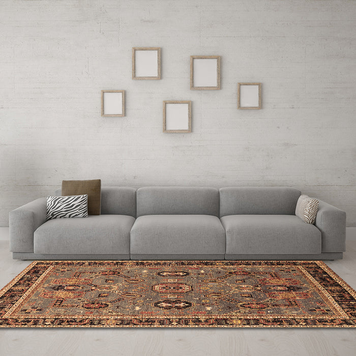 Machine Washable Oriental Brown Traditional Rug in a Living Room,, wshurb2292brn