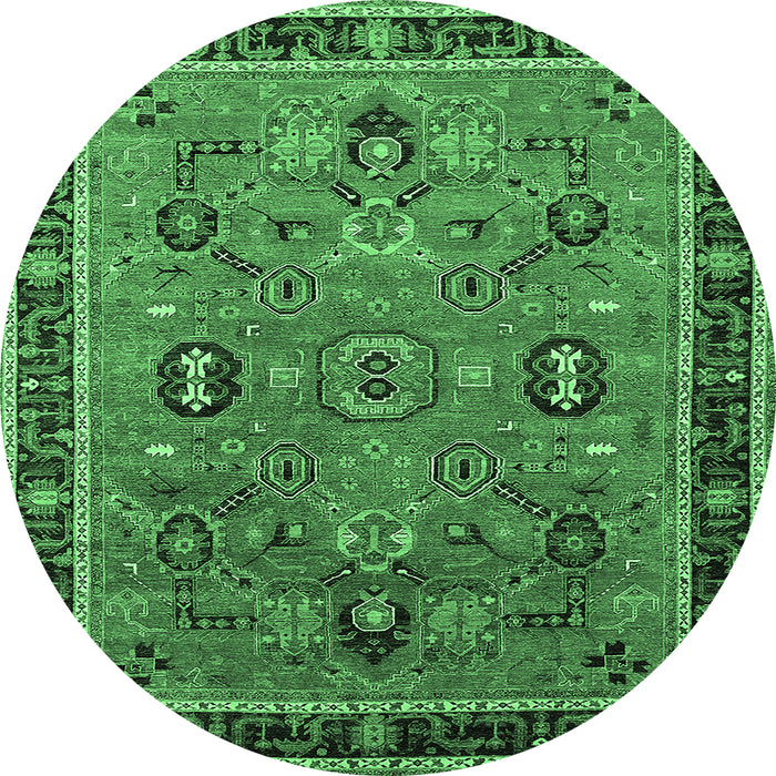Round Machine Washable Oriental Emerald Green Traditional Area Rugs, wshurb2292emgrn