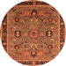 Round Machine Washable Oriental Orange Traditional Area Rugs, wshurb2292org