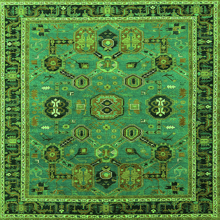 Square Oriental Green Traditional Rug, urb2292grn