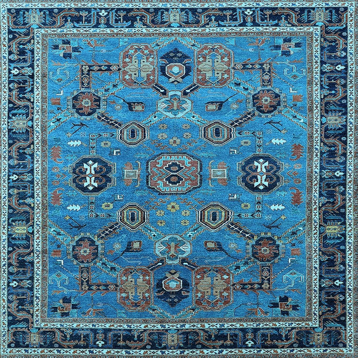 Square Machine Washable Oriental Light Blue Traditional Rug, wshurb2292lblu