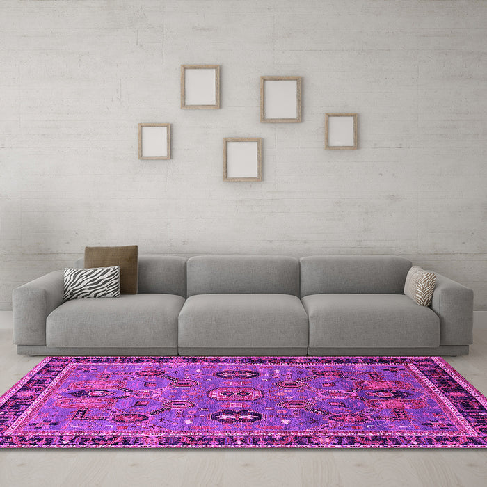 Machine Washable Oriental Pink Traditional Rug in a Living Room, wshurb2292pnk
