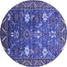 Round Machine Washable Oriental Blue Traditional Rug, wshurb2293blu