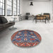 Round Machine Washable Industrial Modern Gunmetal Gray Rug in a Office, wshurb2293