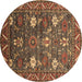 Round Oriental Brown Traditional Rug, urb2293brn