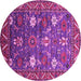 Round Machine Washable Oriental Pink Traditional Rug, wshurb2293pnk