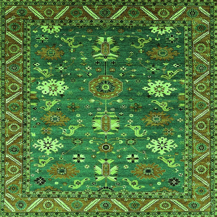 Square Machine Washable Oriental Green Traditional Area Rugs, wshurb2293grn