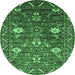 Round Machine Washable Oriental Emerald Green Traditional Area Rugs, wshurb2293emgrn