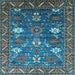 Square Machine Washable Oriental Light Blue Traditional Rug, wshurb2293lblu